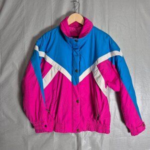Vtg 80's Bomber Ski Jacket Colorblock Pink Blue Thermolite